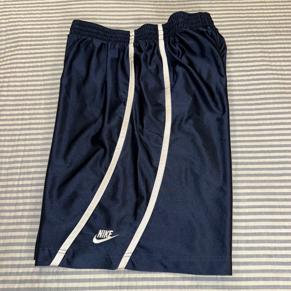 Nike Basketball Shorts Mens XL Navy Blue White Stripe Athletic Swoosh 239546-451